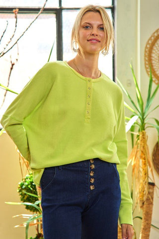 Button down side slit pullover knit top  *Online Only* - Premium  at Lonnys NY - Just $79.63! Shop Womens clothing now