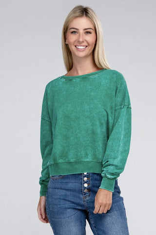 French Terry Acid Wash Boat Neck Pullover *Online Only* - Premium  at Lonnys NY - Just $36! Shop Womens clothing now