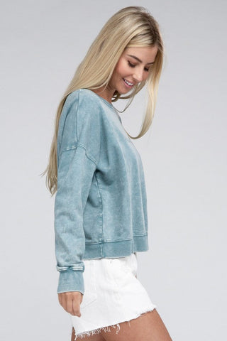 French Terry Acid Wash Boat Neck Pullover *Online Only* - Premium  at Lonnys NY - Just $36! Shop Womens clothing now