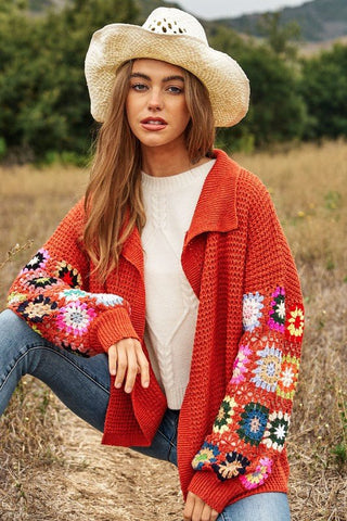 Crochet Floral Printed Long Sleeve Knit Cardigan *Online Only* - Premium  at Lonnys NY - Just $75! Shop Womens clothing now