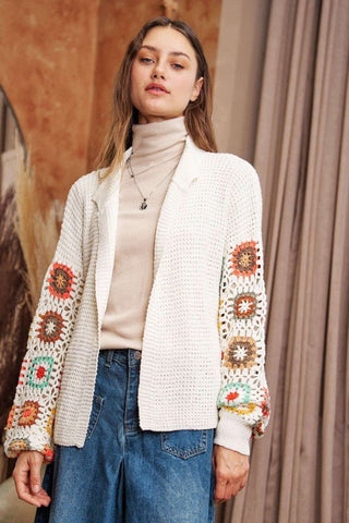 Crochet Floral Printed Long Sleeve Knit Cardigan *Online Only* - Premium  at Lonnys NY - Just $75! Shop Womens clothing now