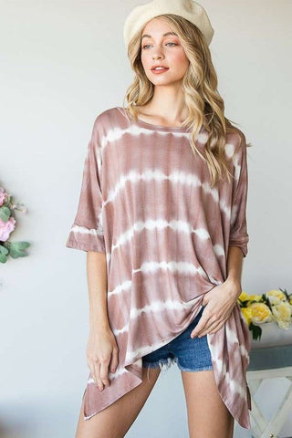 STRIPED TIE DYE ROUND NECK TUNIC  *Online Only* - Premium  at Lonnys NY - Just $60! Shop Womens clothing now