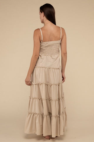 Woven Smocked Top Tiered Cami Maxi Dress *Online Only* - Premium dresses at Lonnys NY - Just $49.58! Shop Womens clothing now