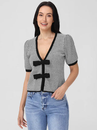 525 Elaine Puff Sleeve Cardigan - Black Multi