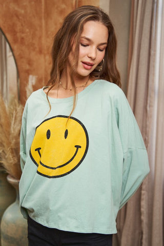 SMILEY FACE LONG SLEEVE CROP TOP *Online Only* - Premium  at Lonnys NY - Just $62! Shop Womens clothing now