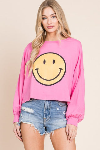 SMILEY FACE LONG SLEEVE CROP TOP *Online Only* - Premium  at Lonnys NY - Just $62! Shop Womens clothing now