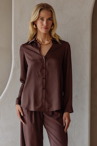 61 Jane Satiny Button Down Blouse