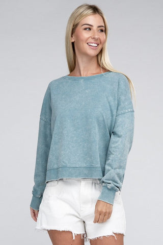 French Terry Acid Wash Boat Neck Pullover *Online Only* - Premium  at Lonnys NY - Just $36! Shop Womens clothing now