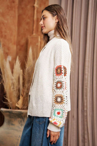 Crochet Floral Printed Long Sleeve Knit Cardigan *Online Only* - Premium  at Lonnys NY - Just $75! Shop Womens clothing now