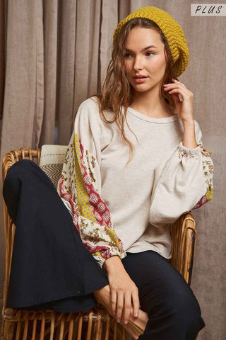 Floral print sleeve detail top PLUS *Online Only* - Premium  at Lonnys NY - Just $40! Shop Womens clothing now
