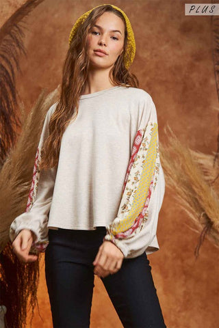 Floral print sleeve detail top PLUS *Online Only* - Premium  at Lonnys NY - Just $40! Shop Womens clothing now