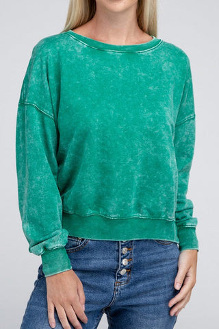 French Terry Acid Wash Boat Neck Pullover *Online Only* - Premium  at Lonnys NY - Just $36! Shop Womens clothing now