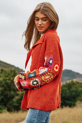 Crochet Floral Printed Long Sleeve Knit Cardigan *Online Only* - Premium  at Lonnys NY - Just $75! Shop Womens clothing now