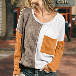 Cable knit color block round neck sweater *Online Only* - Premium sweaters at Lonnys NY - Just $52! Shop Womens clothing now