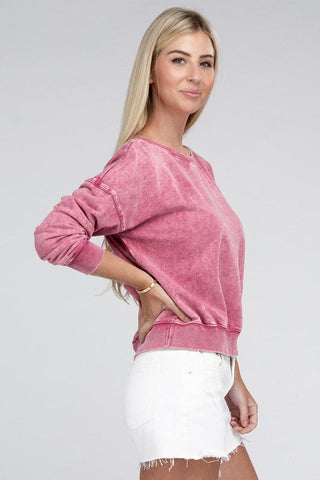 French Terry Acid Wash Boat Neck Pullover *Online Only* - Premium  at Lonnys NY - Just $36! Shop Womens clothing now