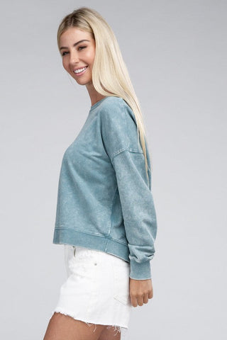 French Terry Acid Wash Boat Neck Pullover *Online Only* - Premium  at Lonnys NY - Just $36! Shop Womens clothing now