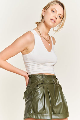 High Rise Belted Faux Leather Shorts *Online Only* - Premium clothing at Lonnys NY - Just $56! Shop Womens clothing now