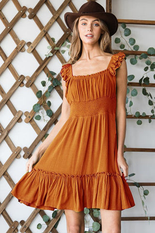 Ruched waist ruffled sleeveless dress *Online Only* - Premium  at Lonnys NY - Just $76.38! Shop Womens clothing now