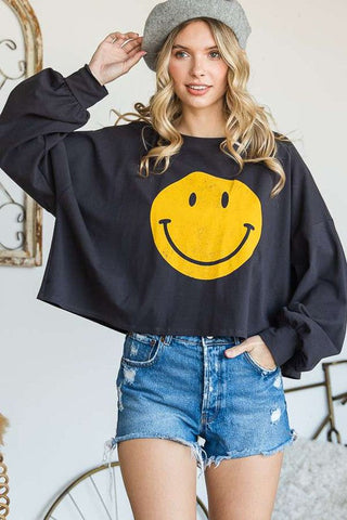 SMILEY FACE LONG SLEEVE CROP TOP *Online Only* - Premium  at Lonnys NY - Just $62! Shop Womens clothing now