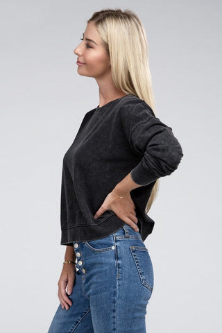 French Terry Acid Wash Boat Neck Pullover *Online Only* - Premium  at Lonnys NY - Just $36! Shop Womens clothing now