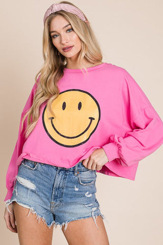 SMILEY FACE LONG SLEEVE CROP TOP *Online Only* - Premium  at Lonnys NY - Just $62! Shop Womens clothing now