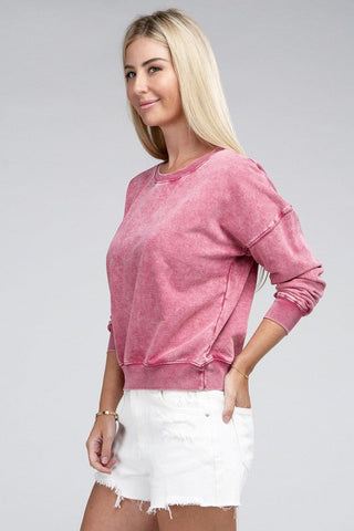 French Terry Acid Wash Boat Neck Pullover *Online Only* - Premium  at Lonnys NY - Just $36! Shop Womens clothing now