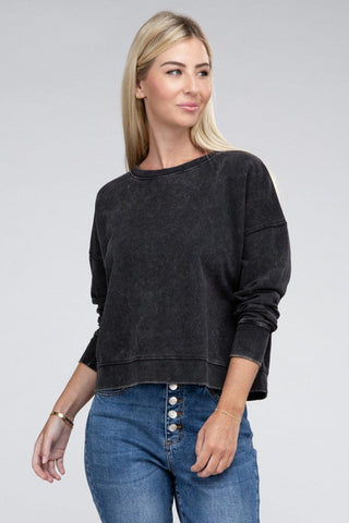 French Terry Acid Wash Boat Neck Pullover *Online Only* - Premium  at Lonnys NY - Just $36! Shop Womens clothing now