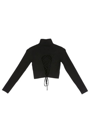 Mock Neck Lace Up Back Top *Online Only* - Premium clothing at Lonnys NY - Just $38! Shop Womens clothing now