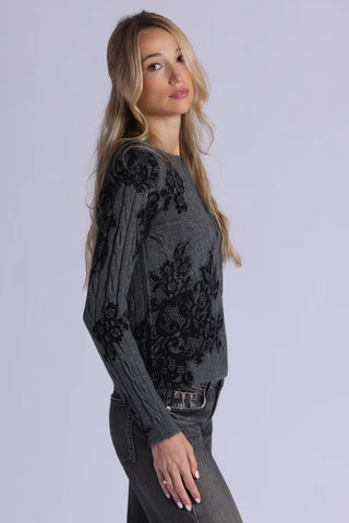 Minnie Rose Printed Lace Cashmere Sweatr