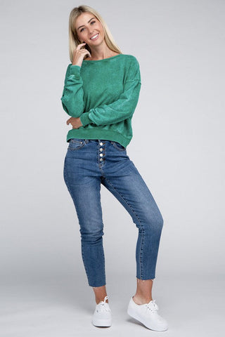 French Terry Acid Wash Boat Neck Pullover *Online Only* - Premium  at Lonnys NY - Just $36! Shop Womens clothing now