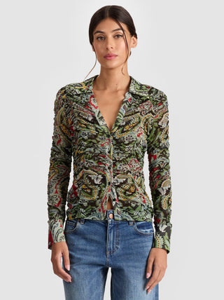 Alice + Olivia Portia Ruched Button Down Shirt