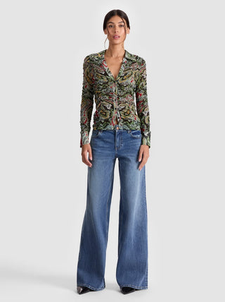 Alice + Olivia Portia Ruched Button Down Shirt