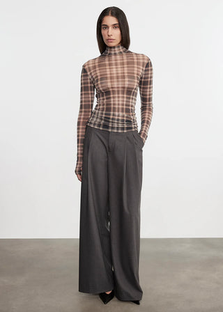 Enza Costa Plaid Mesh Turtleneck