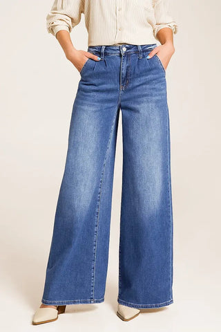 Flying Monkey Arosa Pleated Wide Leg Jeans - Premium clothing at Lonnys NY - Just $94! Shop Womens clothing now