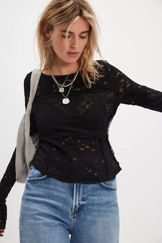 Free People Long Sleeve Lace Top