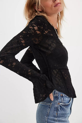 Free People Long Sleeve Lace Top