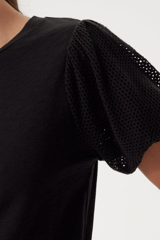 Goldie Isabella Fishnet Puff Sleeve Tee - Premium clothing at Lonnys NY - Just $105! Shop Womens clothing now