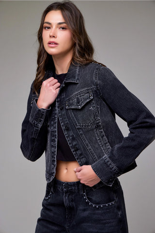 Hidden Charcoal Studded Trucker Jacket