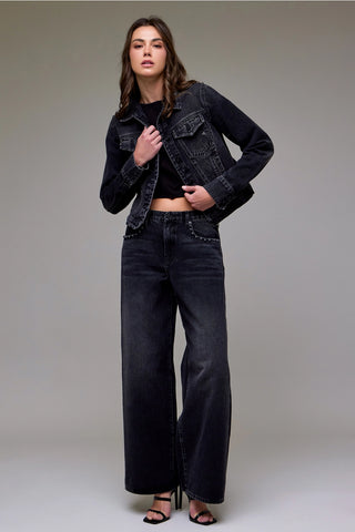 Hidden Charcoal Studded Trucker Jacket