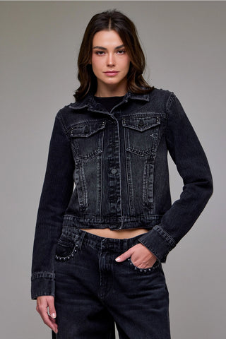 Hidden Charcoal Studded Trucker Jacket