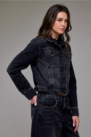 Hidden Charcoal Studded Trucker Jacket