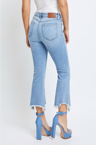 Hidden Happi Crop Flare Chewed Hem Jeans - Premium Jeans at Lonnys NY - Just $91! Shop Womens clothing now