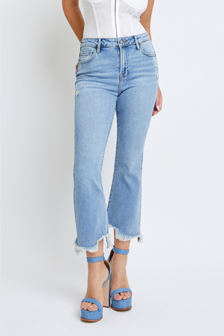 Hidden Happi Crop Flare Chewed Hem Jeans - Premium Jeans at Lonnys NY - Just $91! Shop Womens clothing now