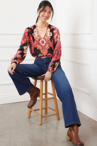 Karen Kane Long Sleeve Shirred Blouse