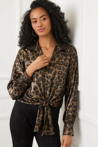Karen Kane Tie Front Leopard Blouse