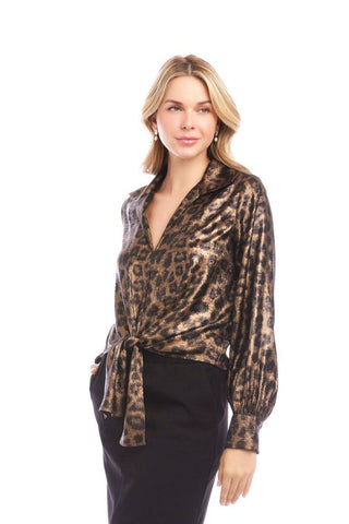 Karen Kane Tie Front Leopard Blouse