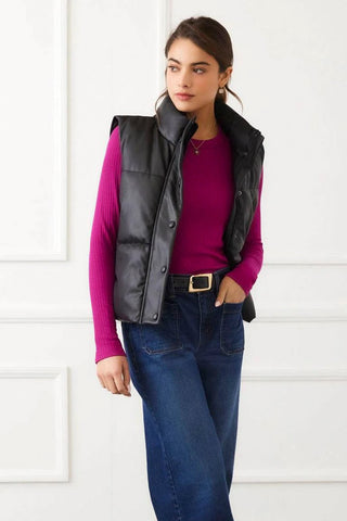 Karen Kane Faux Leather Quilted Puffer Vest