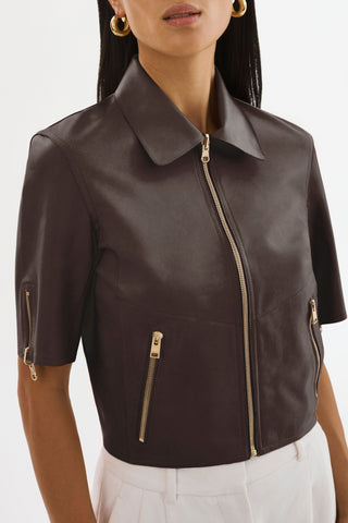 Lamarque Sevana Leather Jacket Brown/Gold