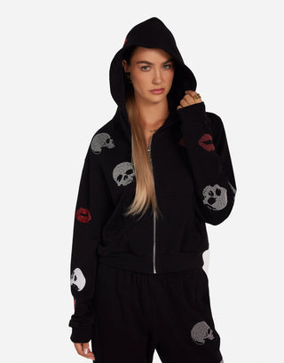 Lauren Moshi Lachelle Studded Skulls & Lips Hoodie - Premium clothing at Lonnys NY - Just $220! Shop Womens clothing now