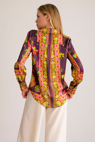Lavender Brown Alivia Top - Floral Border
